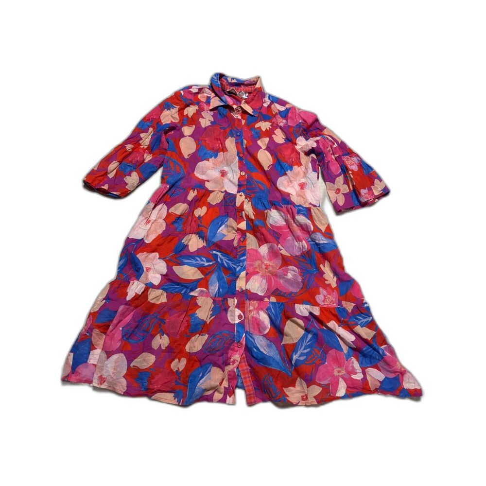 Johnny Was Workshop Shirt Dress Womens Size Small Multicolor Floral Button Front